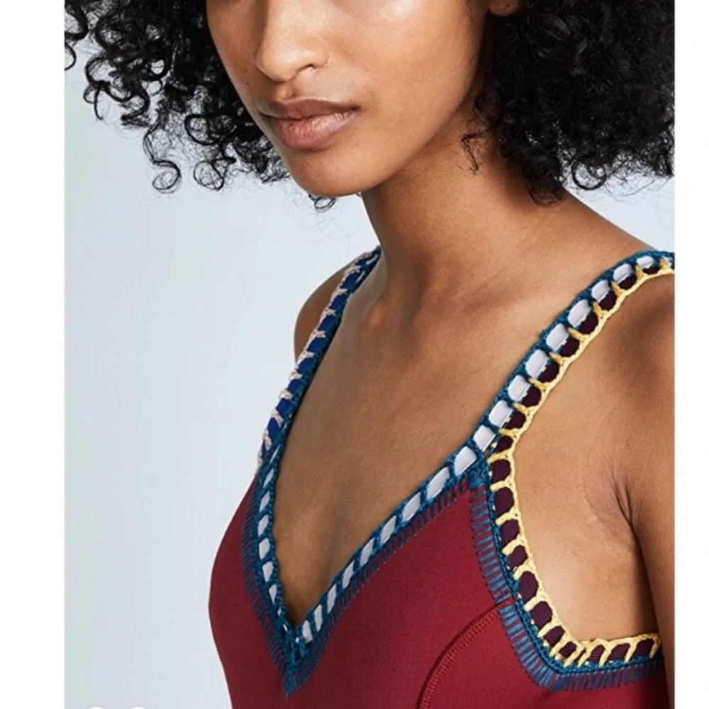KIINI Red/Multicolored Soley Scoop Back Maillot Crochet One Piece Swimsuit NWT M
